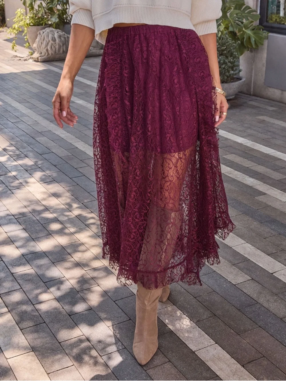 NWOT Vici Mulled Wine Lace Midi Skirt - Picture 2 of 8